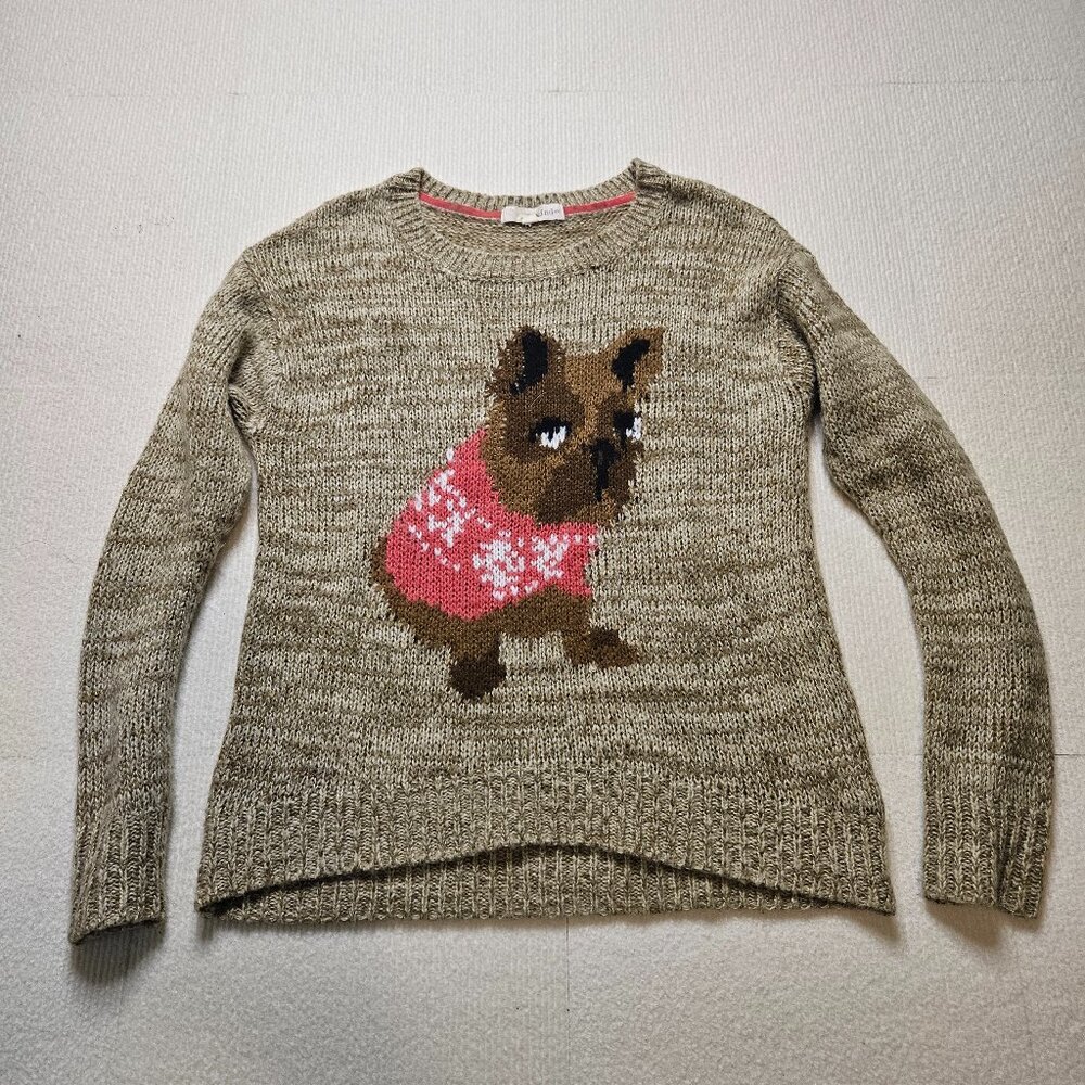 Rewind tan/brown French Bulldog sweater - size Small